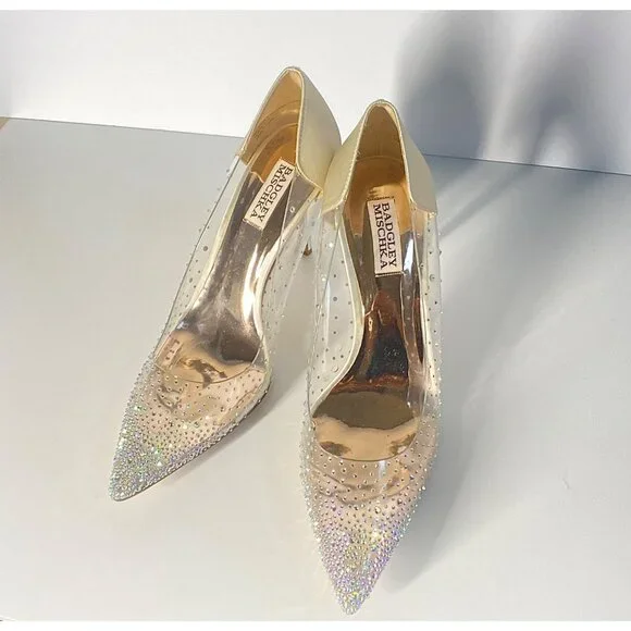 Badgley Mischka Gisela Rhinestone Clear PVC & Satin Stiletto Heels, size 9.5 - Picture 11 of 12